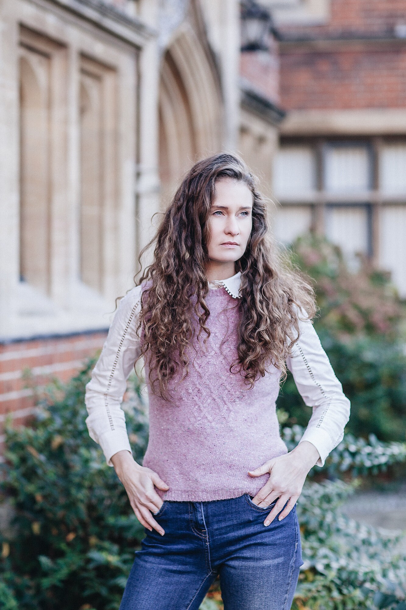 Image of Beautifully Knitted Celtic Knot Style Gilet Merino Wool Tweed in Pink Size