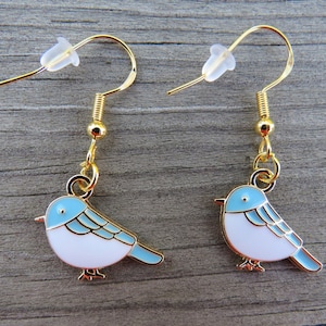 Sterling Gold Blue White Bird Earrings, Sterling Gold Earrings, Hypoallergenic Earrings, Gold Earrings, Sterling Gold, Bird Earrings, Birds