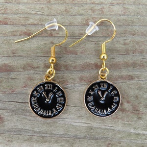 Sterling Gold Black Clock Earrings, Sterling Gold, Hypoallergenic, Sterling Gold Earrings, Black Clock Earrings, Clock Earrings, Black Clock