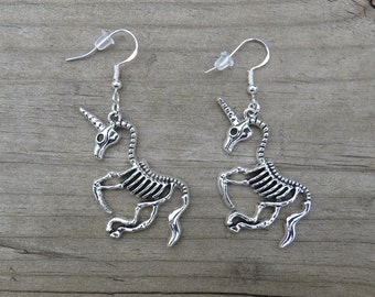 Sterling Silver Unicorn Skeleton Earrings, Unicorn Skeleton Earrings, Sterling Silver Earrings, Hypoallergenic Earrings, Sterling Silver