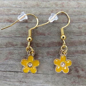 Sterling Gold Yellow Flower Earrings, Yellow Earrings, Sterling Gold, Hypoallergenic, Sterling Gold Earrings, Yellow Flower Earrings, Flower