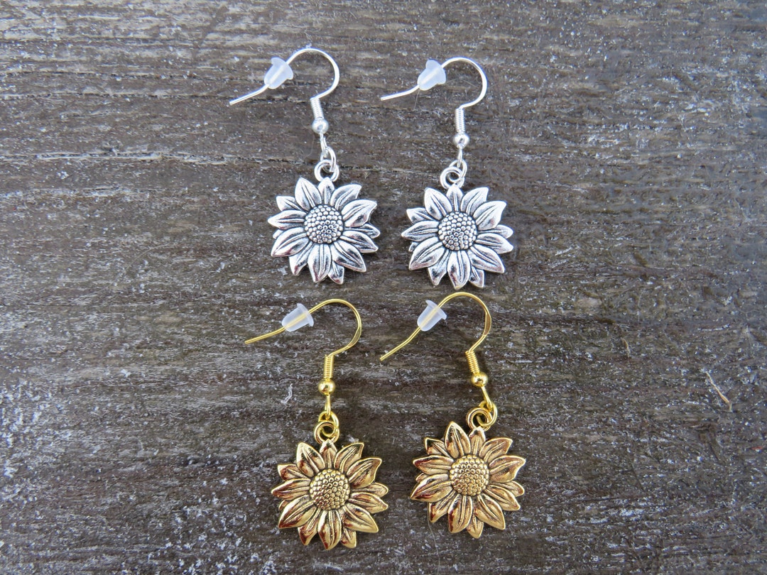Solid Sterling Silver Sunflower Earrings