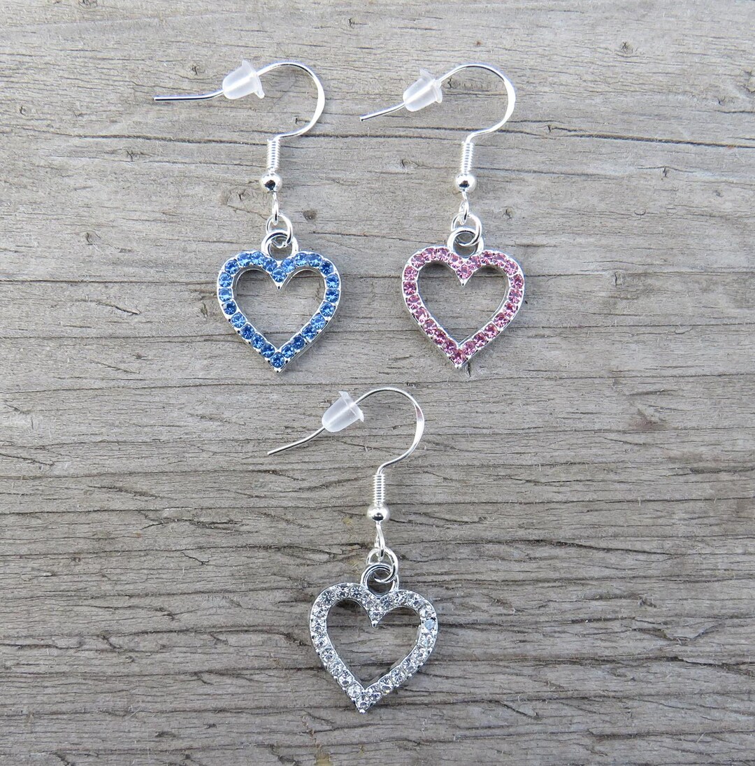 Silver Rhinestone Heart Sterling Silver Rhinestone Heart Earrings, Heart Earrings, Sterling ...
