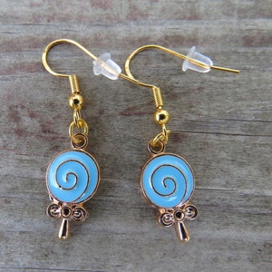 Sterling Gold Blue Lollipop Earrings, Blue Earrings, Sterling Gold, Hypoallergenic, Sterling Gold Earrings, Blue Lollipop Earrings