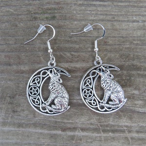 Sterling Silver Howling Wolf Moon Earrings, Howling Wolf Earrings, Sterling Silver Earrings, Hypoallergenic Earrings, Sterling Silver, Wolf