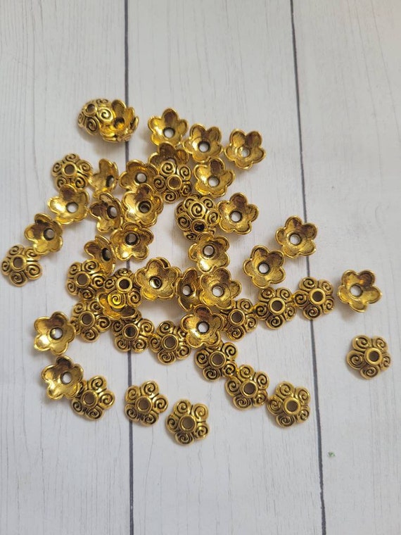 50 Gold Plated Bead Caps for Jewelry Making 