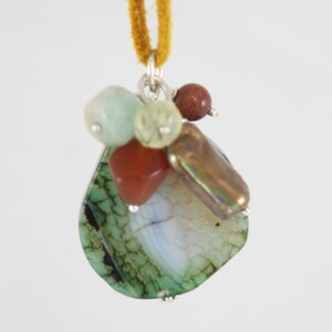 Rainforest Jasper, Multi Gemstones, Adjustable Length, Leather Necklace, Boho Jewelry, Healing Necklace, Long Necklace, Gift
