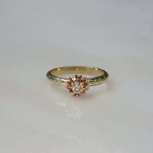 14K Diamond Buttercup Ring / Vintage Estate C1950 14K Rose & Yellow Gold 0.15ct Diamond Victorian C1900 Eternity Band Engagement Ring Sz 6.5