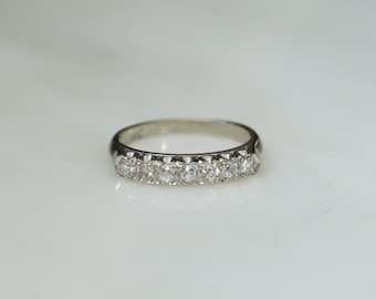 Vintage Estate C1950 14K White Gold 0.50TCW Round Brilliant, Single, & European cut Diamond Wedding Band / Square White Gold Band  Sz 5