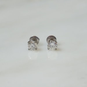 Classic 14K Diamond Studs / Vintage Estate 14K White Gold 1.25TCW Round Brilliant Diamond Solitaire Studs / Screw Back Diamond Stud Earrings