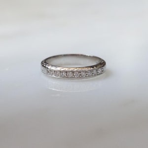 Platinum Diamond Band / Unisex Estate Hand Engraved Platinum 0.33TCW Brilliant Diamond Eternity Style Wedding Band / Stacking Band  Sz 7