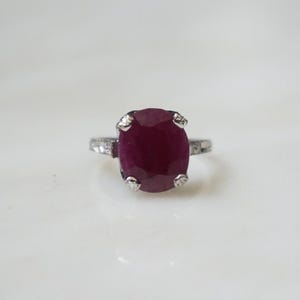 Antique Ruby Ring / Antique Estate C1920 Platinum 4.99TCW Oval Ruby Solitaire & Diamond Engagement Ring / Platinum Ruby Ring  Sz 4.5