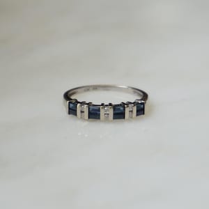 Sapphire & Diamond Band / Vintage Estate 10K White Gold 0.60TCW Square Sapphire Baguette Brilliant Diamond Channel Wedding Band  Sz 7.5
