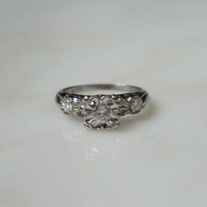 Square Diamond Ring / Vintage Mid Century Estate C1960 14K White Gold 0.50TCW Round 3-Diamond Square Illusion Engagement Ring  Sz 5.5
