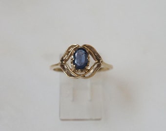 Vintage Sapphire Ring / Mid Century Estate C1960 10K Gold Filigree 0.50 carat Oval Blue Sapphire Solitaire Ring / Gold Sapphire Ring  Sz 6