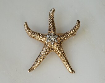 14K Diamond Starfish Brooch / Vintage Estate C1970 14K Gold 0.20TCW Diamond Starfish Lapel Pin / Vintage Solid Gold Starfish Brooch  1.5"