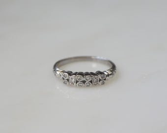 Platinum Diamond Band / Antique Estate C1920 0.20TCW Bezel set Diamond Double Row Style Wedding Band  Sz 6