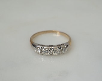 Mid Century Estate C1960 14K Two Tone Gold 0.50TCW Brilliant Four-Stone Round Diamond Wedding Band / White & Yellow Gold Diamond Band  Sz 7