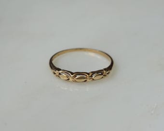 Art Deco 14K Gold Band / Antique Estate C1930 14K Gold 'Three-Stone' Marquise Illusion No Stone Wedding Band / Stacking Band  Sz 7.75