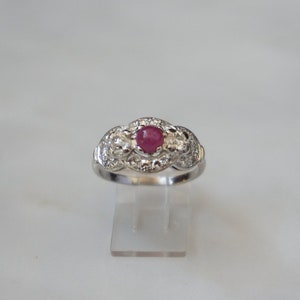 Platinum Ruby Ring / Antique Pre Art Deco Estate C1930 Platinum 1.67TCW European Diamond & Ruby Three-Stone Engagement Ring Sz 6