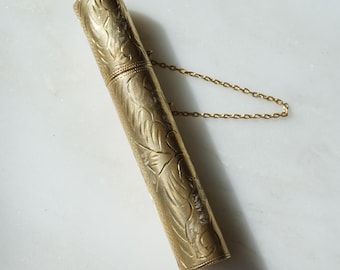 Antique Toothpick Holder / Antique Victorian Estate C1900 Gold Vermeil Sterling Silver Hand Engraved Toothpick Safe Case Holder  2.75"