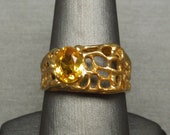 Men 39 s Vintage Estate C1960 1.70 carat Golden Citrine Solitaire Mid Century Nugget Ring 925 Gold Vermeil Nugget Ring Sz 10