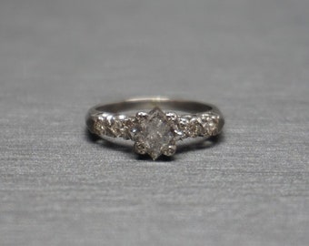 Mid Century Estate C1960 Platinum 1.28 carat 'Salt & Pepper' Grey Square Diamond Solitaire 1.46TCW Engagement Ring  Sz 6.5