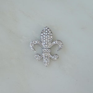 Diamond Fleur de Lis Pendant / Vintage New Orleans Estate 14K White Gold 0.60TCW Round Diamond Fleur de Lis Charm Pendant  0.75&quot;