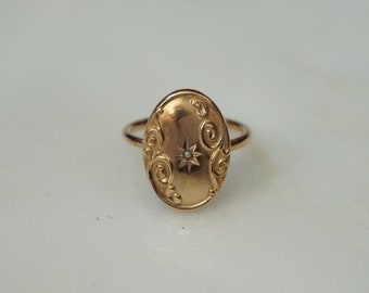 Victorian Shield Ring / Antique Victorian Estate C1880 10K-14K Gold Seed Pearl Oval Shape Shield Ring / Antique Shield Ring  Sz 5 1/3