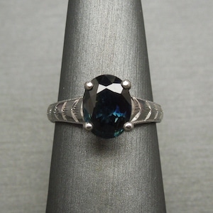 Vintage Estate Platinum 2.34TCW Oval Blue Sapphire & Bezel Diamond Accent Solitaire Engagement Ring / 2 carat Sapphire  Sz 6.75