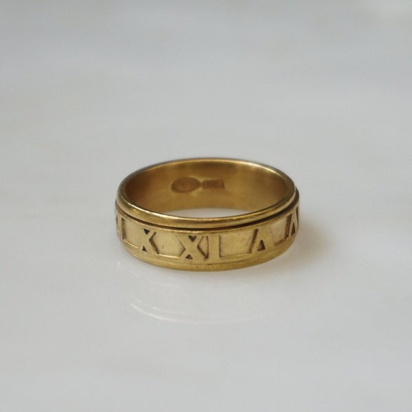 Roman Numeral Motion Ring / Unisex Men's Vintage Estate C1970 Gold Vermeil Sterling Silver Roman Numeral Motion Band / Wedding Band  Sz 9.25