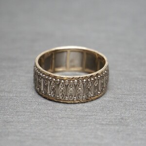 Men&#39;s Mid Century Estate C1960 ARTCARVED 14K Two Tone Gold Engraved Embossed Eternity Wide Wedding Band  Sz 12.5