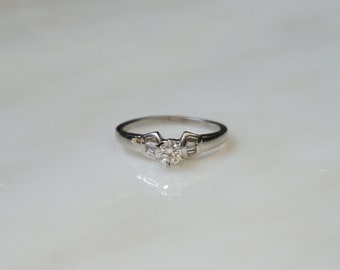 Platinum Diamond Ring / Vintage Estate Platinum 0.40TCW Round Solitaire & Baguette Diamond Mid-Century Engagement Ring  Sz 6.25