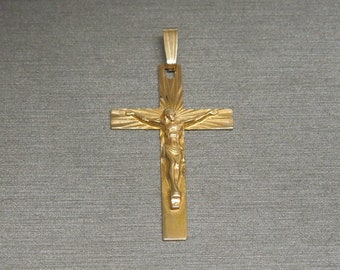 Vintage Gold Crucifix / Mid Century Estate C1960 14K Gold Crucifix Religious Image of Jesus Cross Pendant  1.55" x 0.80"