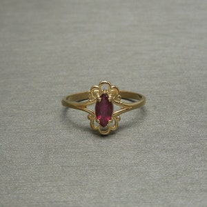 Marquise Ruby Ring / Mid Century Estate C1960 10K Gold Filigree 0.60 carat Marquise cut Ruby Solitaire Ring  Sz 6.5