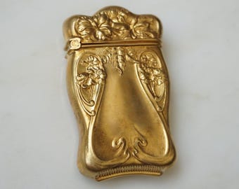 Antique Match Safe / Antique Victorian Estate C1880 Gold Vermeil Sterling Silver Floral Flower Match Case / Antique Toothpick Safe Box 2.25"