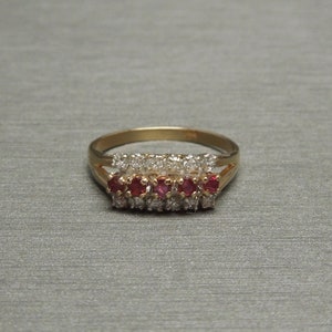 Vintage Estate C1970 14K Gold 0.45TCW Triple Row Ruby & Diamond Band / Triple Row Ruby Ring  Sz 6.25