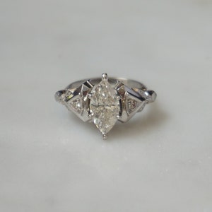 Timeless Mid Century Estate C1960 14K White Gold Geometric Design 1.60TCW 1.55 carat Marquise Diamond Solitaire Engagement Ring  Sz 5