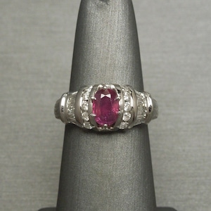Vintage Estate C1970 Platinum 1.10 carat Oval Ruby & Channel Round Baguette Diamond Ring 1.98TCW / Platinum Ruby Engagement Ring  Sz 6