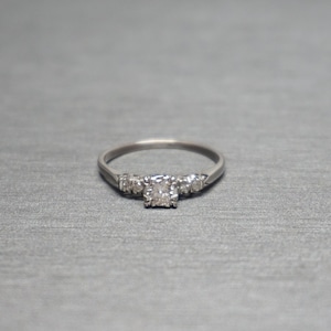 Mid Century Estate C1960 14K White Gold 0.36TCW Brilliant Diamond Square Engagement Ring / Vintage Diamond Engagement Ring  Sz 8