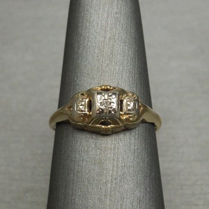 Antique Estate C1930 14K Gold 0.04ct Old Mine cut Diamond Engagement Ring / Art Deco Mine cut / Mine cut Engagement  Sz 7.5