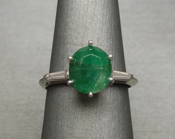 Mid Century Estate C1960 Platinum 4.27TCW Oval Emerald Solitaire & Baguette Classic Engagement Ring / Platinum 4 carat Emerald  Sz 8.25