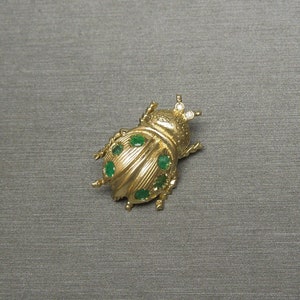 Vintage Estate C1970 14K Gold 0.36TCW Emerald Beetle Pin Pendant with Diamond Eyes / Vintage Gold Beetle / Gold Beetle Pin  0.90&quot; x 0.55&quot;