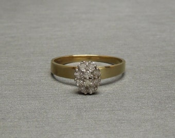 Oval Diamond Cluster Ring / Mid Century Estate 10K Gold 0.28TCW Brilliant Diamond Cluster Ring / Cluster Engagement Ring  Sz 5.5