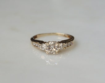 Champagne Diamond Ring / Vintage Estate C1970 14K Gold 1.05TCW Brilliant Champagne Diamond Solitaire 'Three-Diamond' Engagement Ring  Sz 6.5
