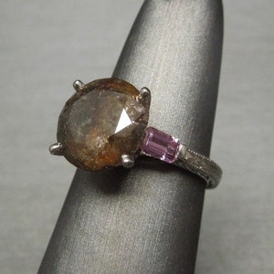 Vintage Estate C1960 Platinum 6.13TCW Natural Red Diamond Solitaire & Pink Tourmaline Engagement Ring Sz 6