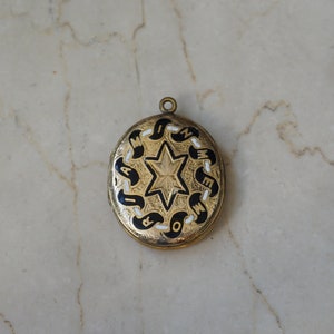 Antique Estate Circa 1870 9KT Gold Black & White Enamel &#39;IN MEMORIAM&#39; Memorial Mourning Locket Pendant / Antique Gold Locket  1.25&quot;