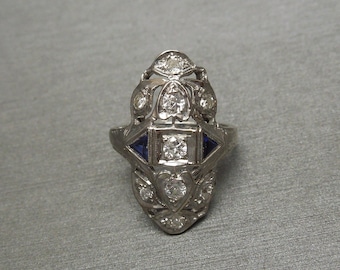Antique Estate C1910 18K White Gold Filigree 0.55TCW Old cut Diamond Dinner Ring / Art Deco Dinner Ring  Sz 3.5
