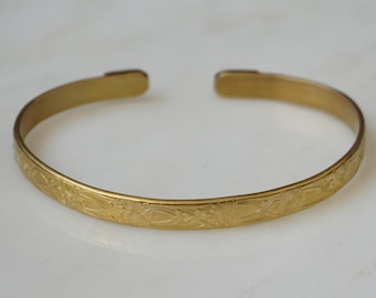 Orientalist Gold Cuff / Unisex Men's Vintage Mid Century Estate C1960 Gold Vermeil Sterling Silver Art Nouveau Floral Oval Cuff Bracelet  8"