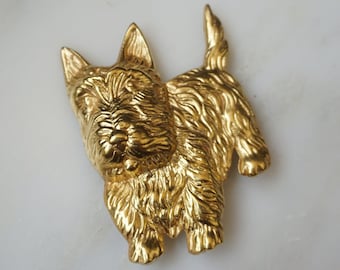 Vintage Scottie Dog Pin / Vintage Estate C1950 Gold Vermeil Solid Sterling Silver Scottie Dog Lapel Pin / Scottie Dog Brooch  2.25"